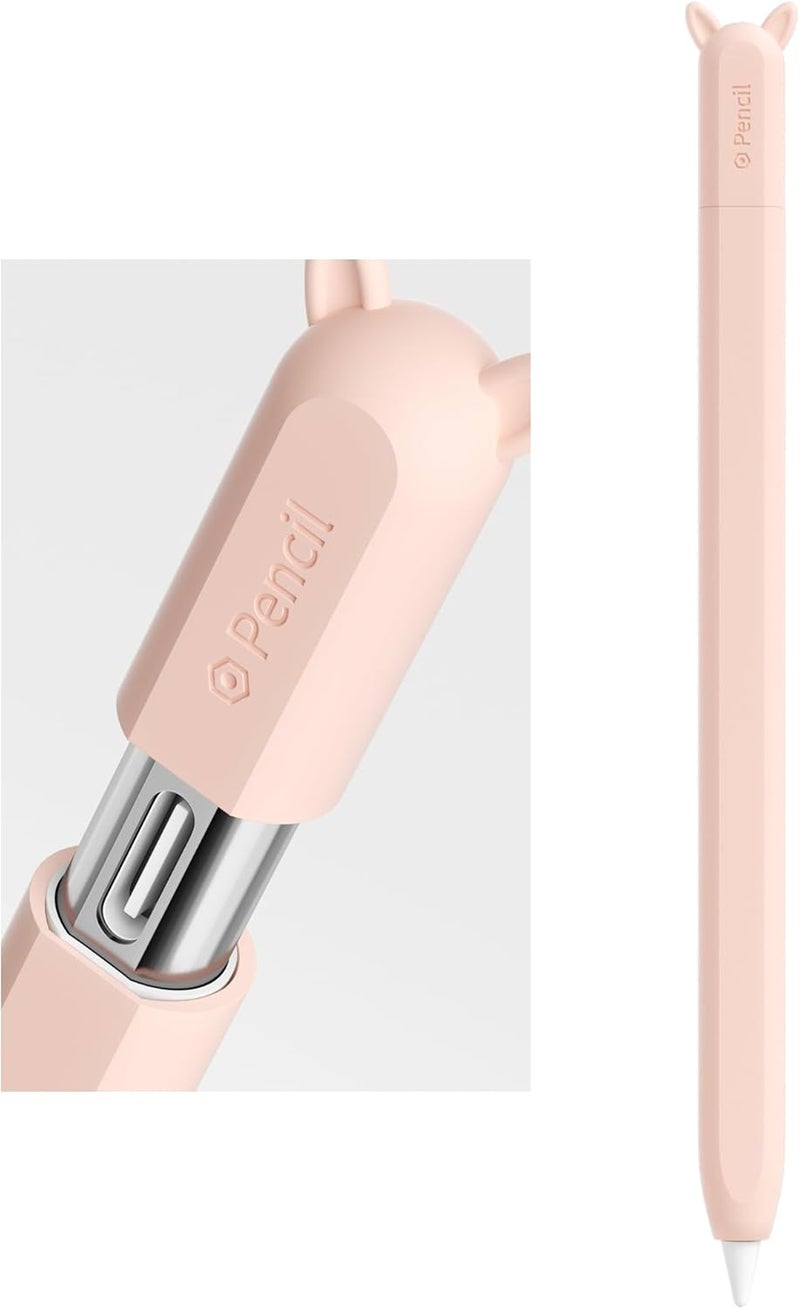 ELETIUO حافظة سيليكون متوافقة مع قلم أبل (USB-C)، حامل واقي مع غطاء، غلاف مضاد للانزلاق يدعم المغناطيسية متوافق مع قلم أبل الجيل الثالث، وردي فاتح - Image 1